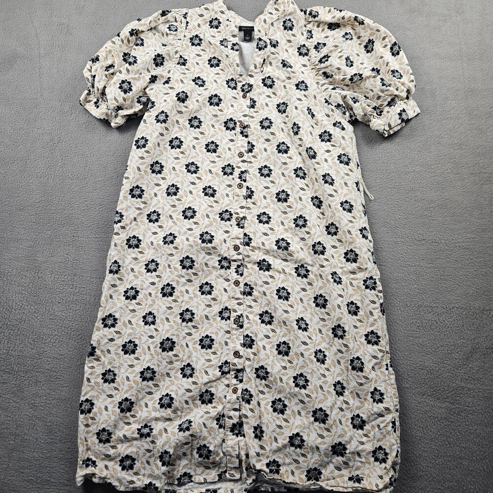 Petite Floral Linen Blend Puff Sleeve Shirtdress Ann Taylor Size Small Cottage